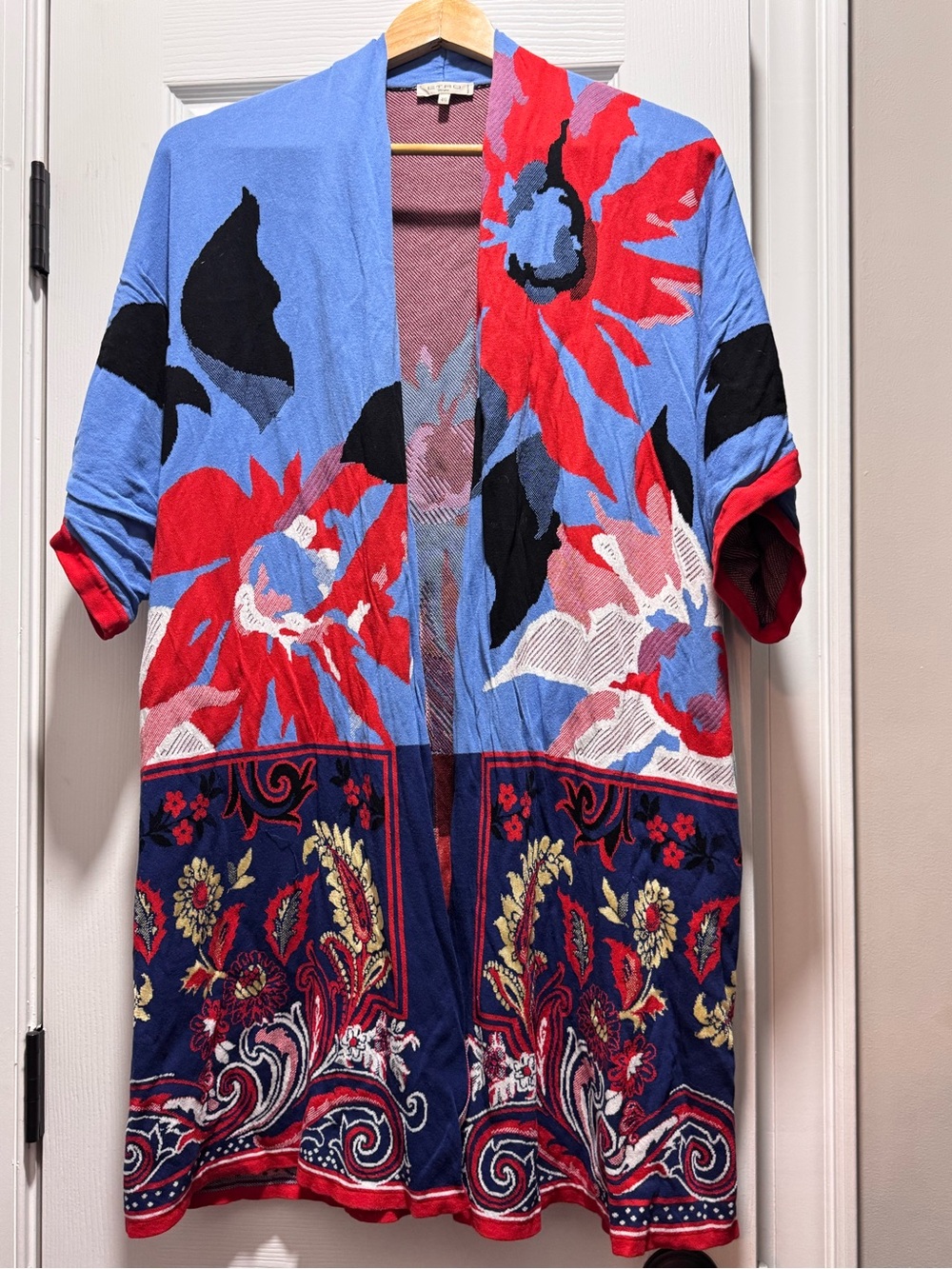 Etro Milano 46 L Blue & Red Floral Open-Front Cape cotton